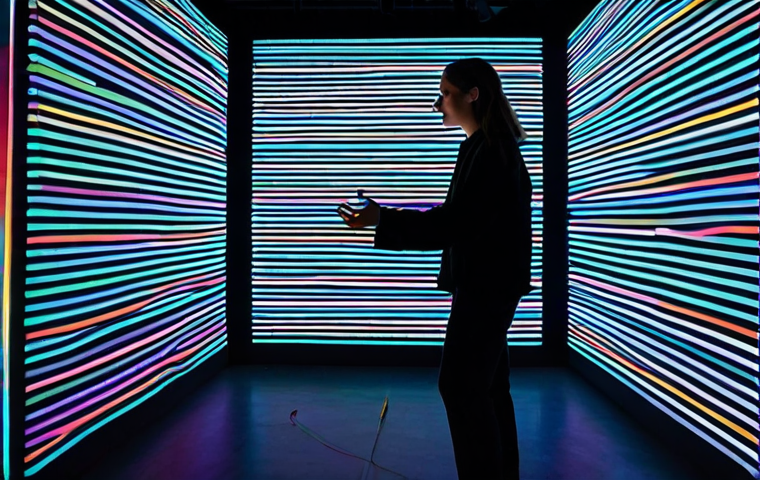 시간 기반 예술 작품의 인터넷 플랫폼 활용 - Interactive Art Installation**

"A fully clothed woman in stylish, modest clothing stands in a darke...