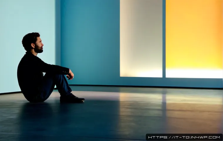 Home 13 시간 기반 예술의 심리적 영향 - Photorealistic contemporary art museum in Milan, an Italian visitor seated alone before a luminous a...